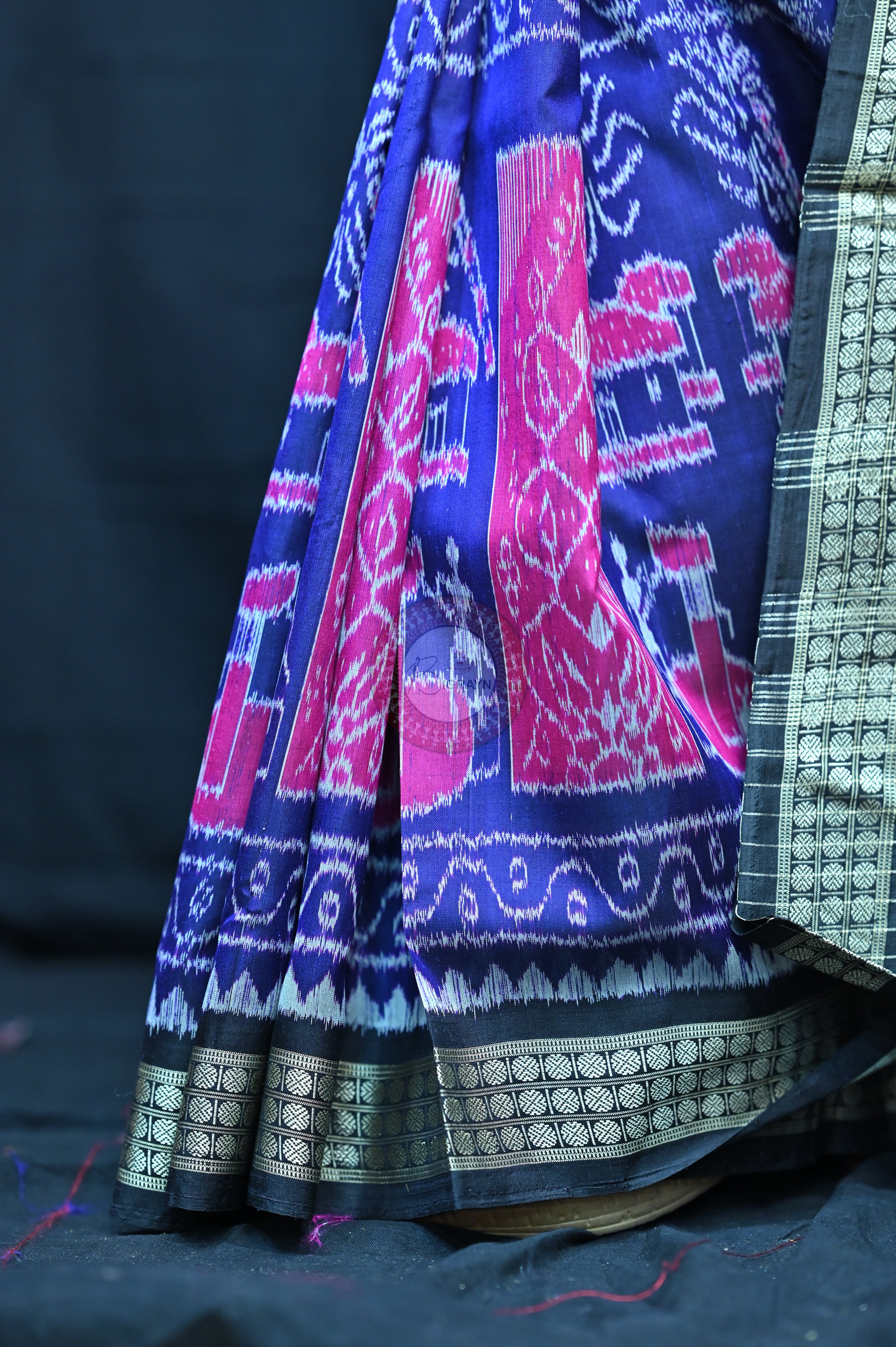 Purple Blue Black Village Mulberry Silk Saree