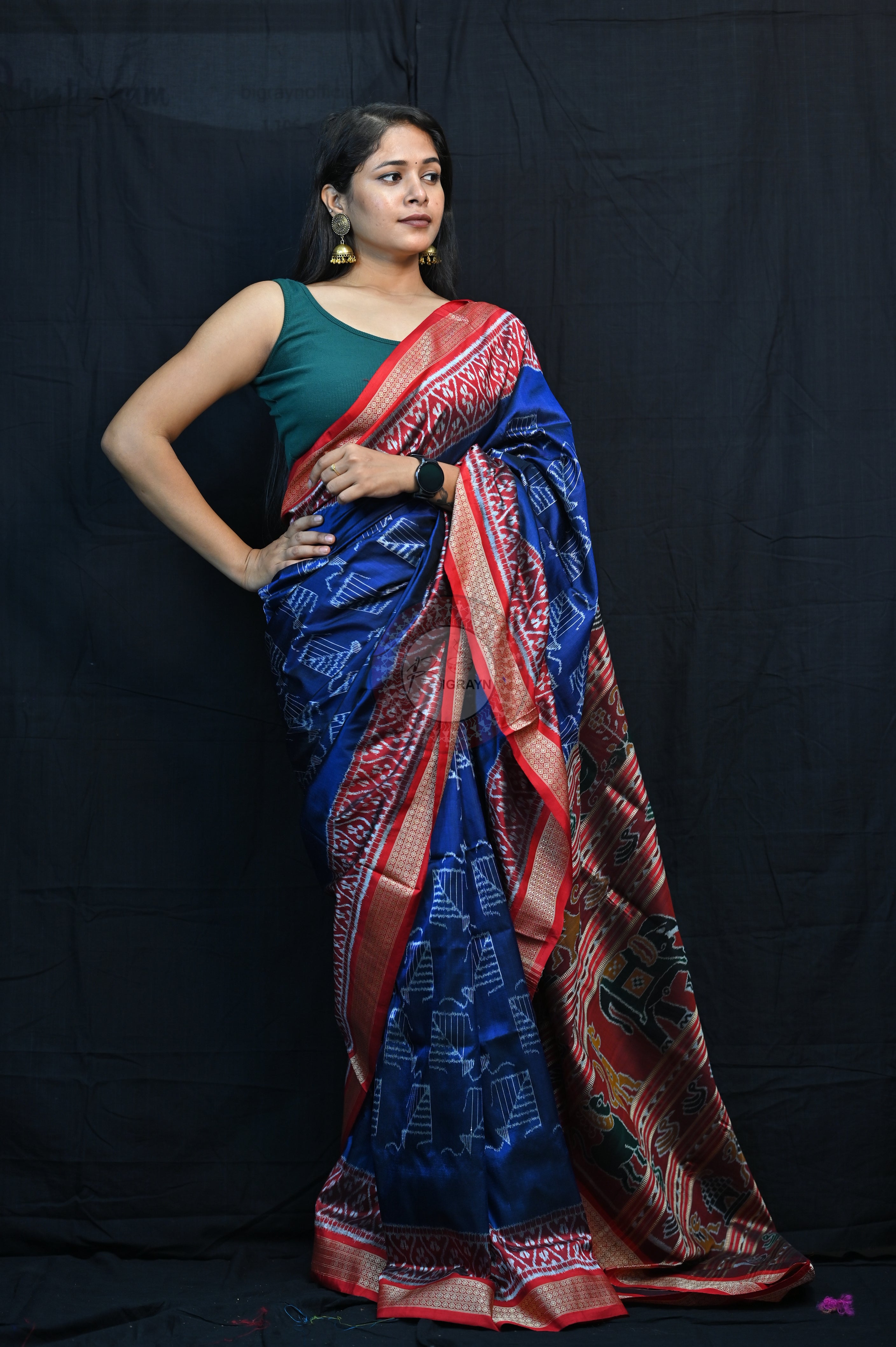 Blue Red Kites Mulberry Silk Saree