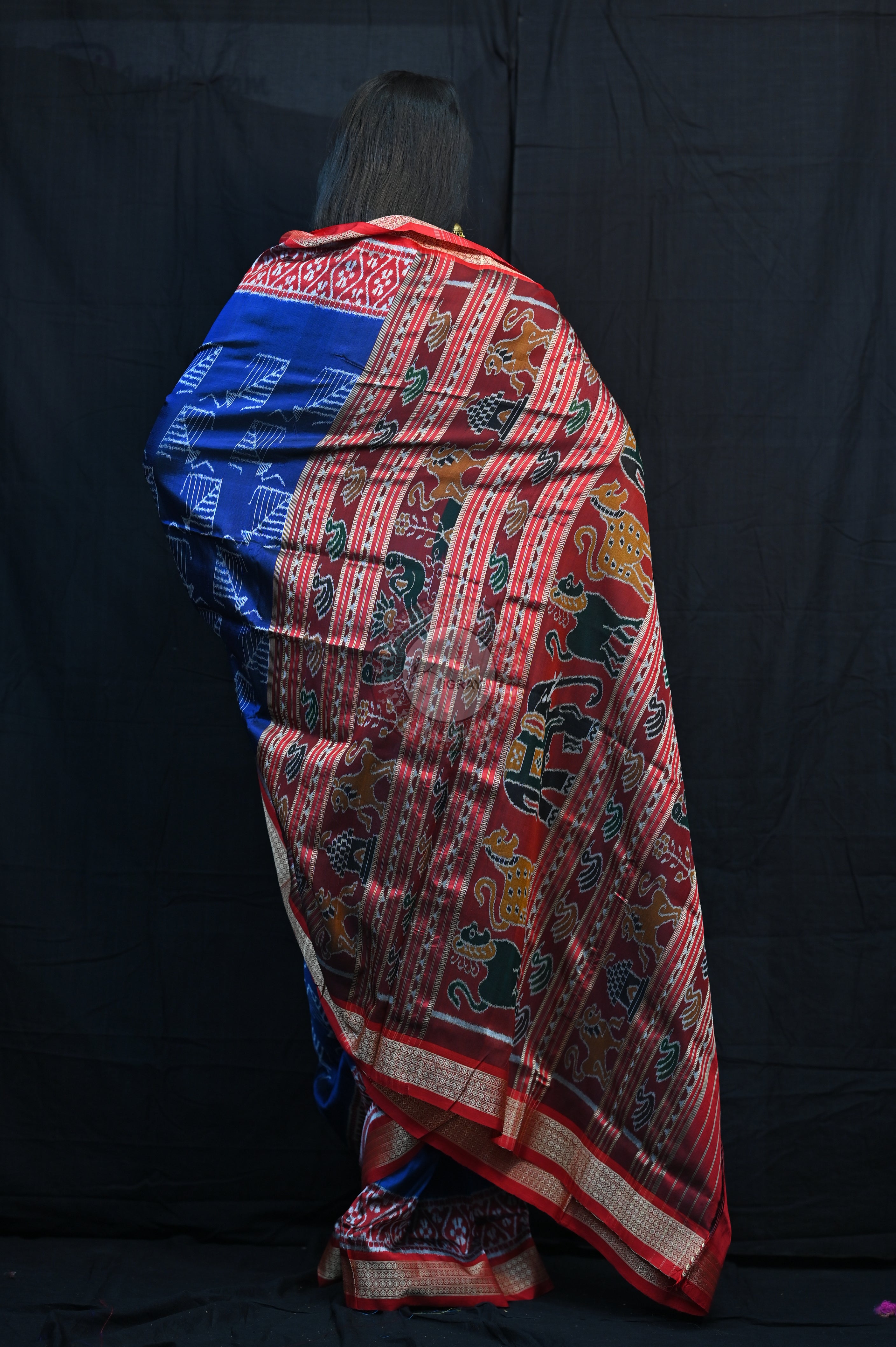 Blue Red Kites Mulberry Silk Saree