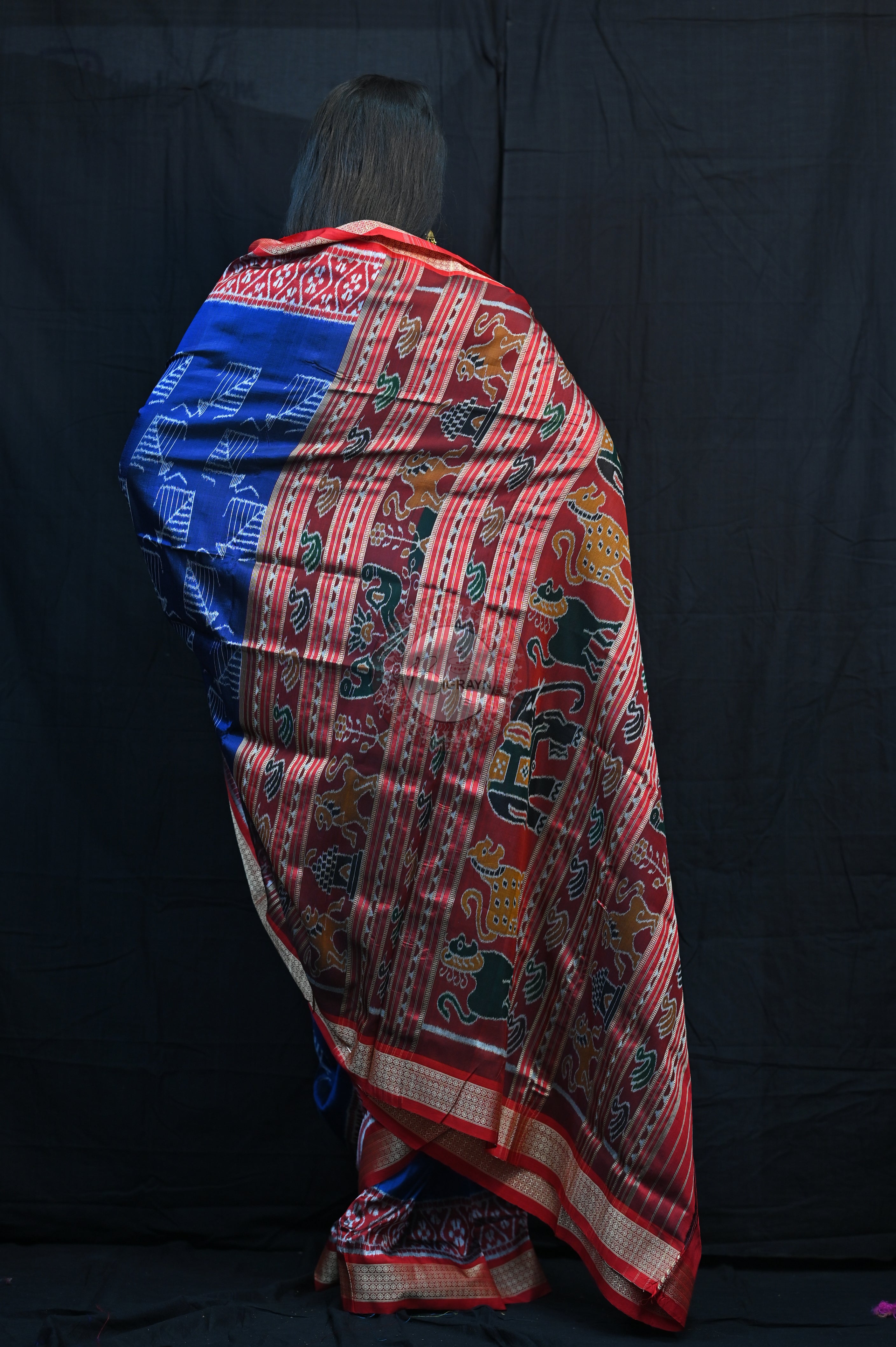 Blue Red Kites Mulberry Silk Saree