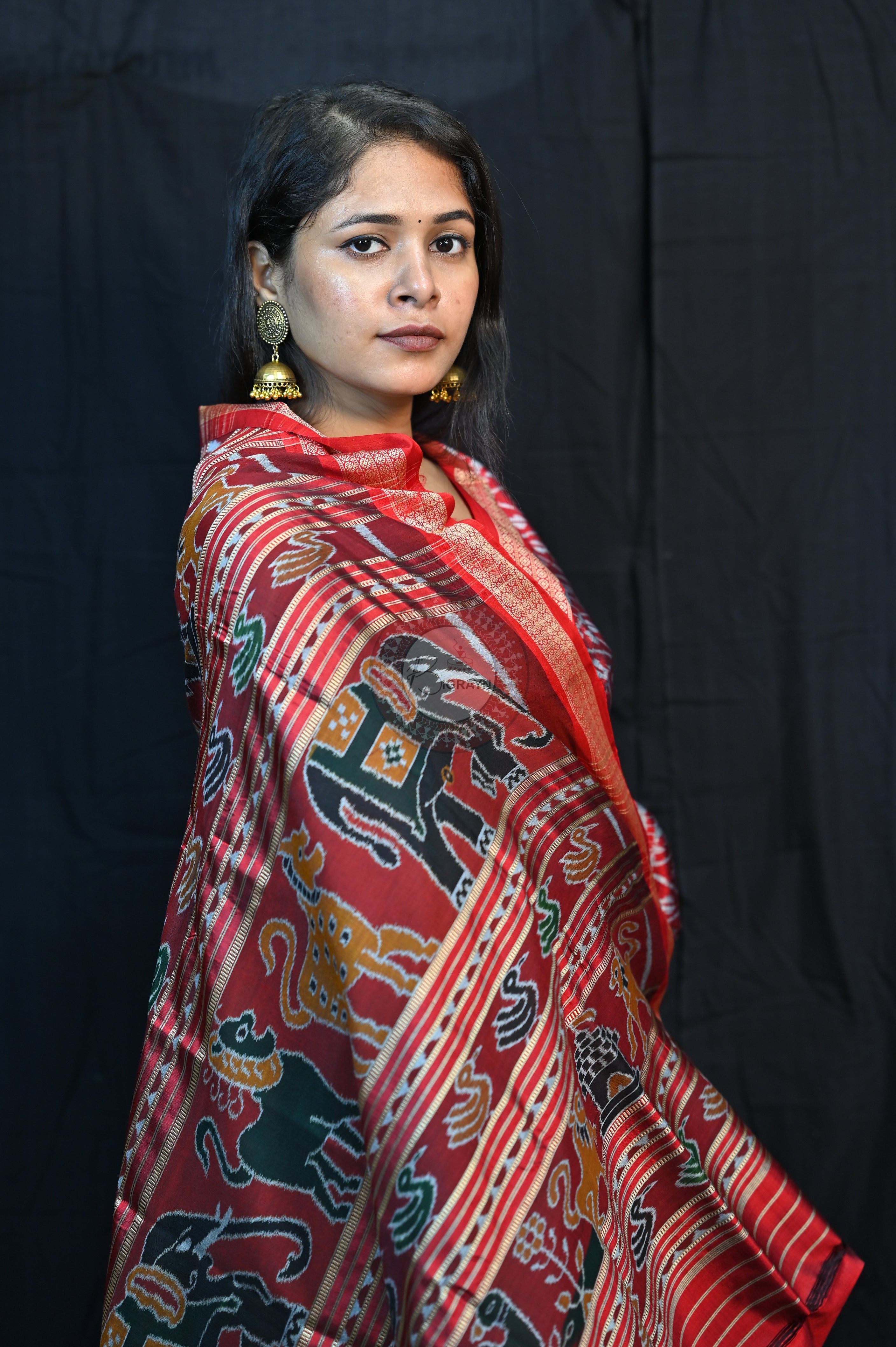Blue Red Kites Mulberry Silk Saree