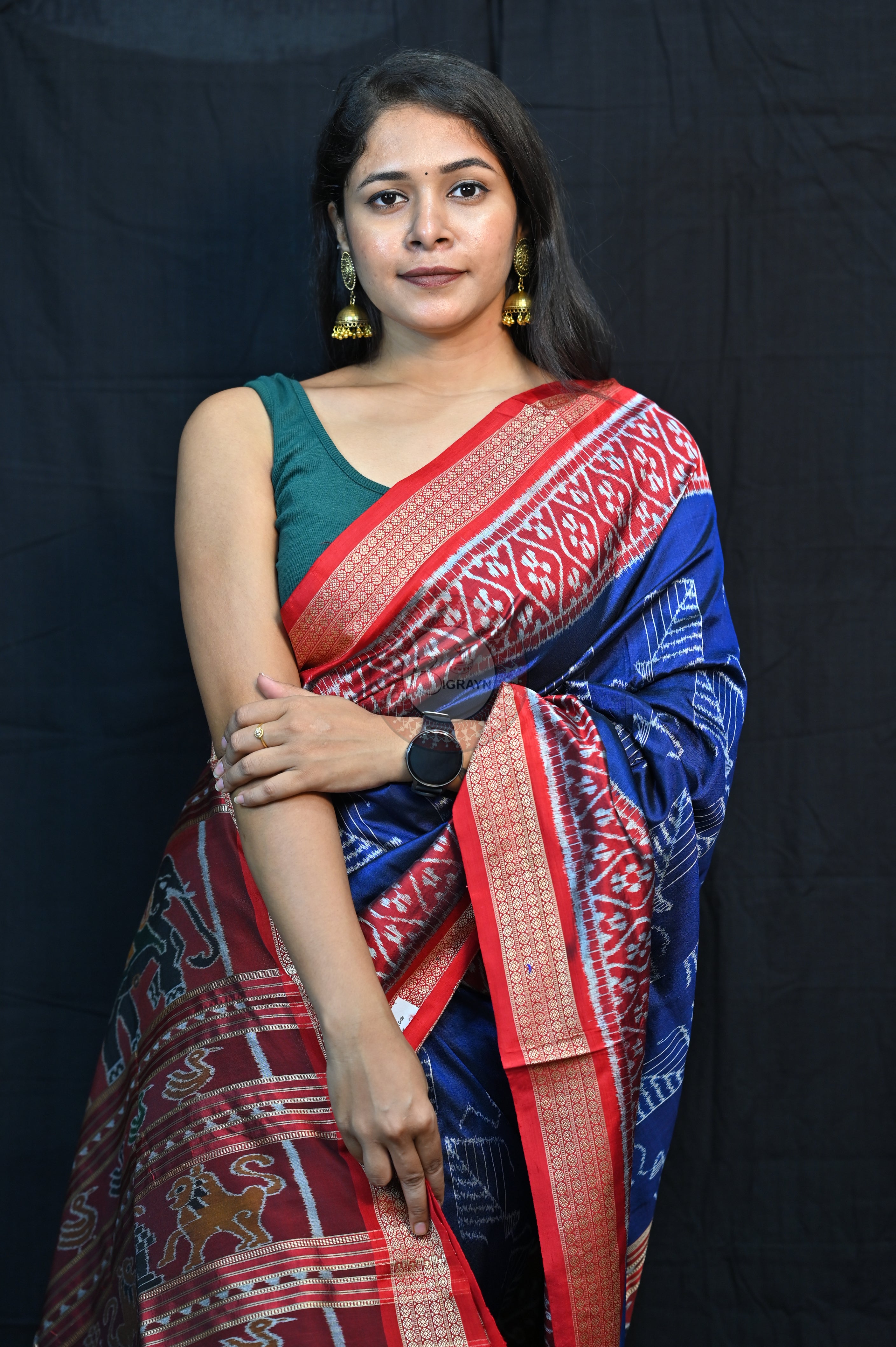 Blue Red Kites Mulberry Silk Saree