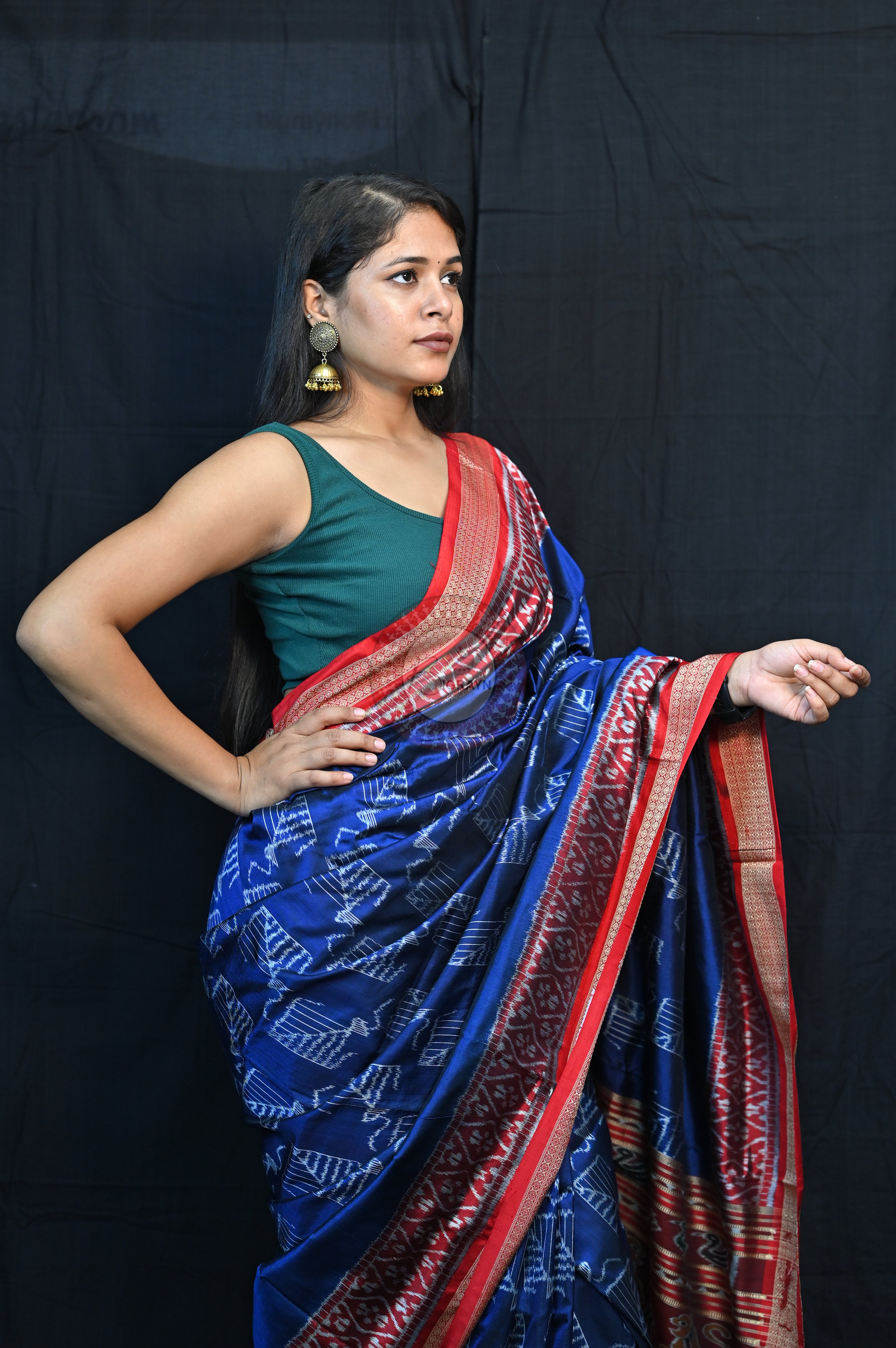 Blue Red Kites Mulberry Silk Saree