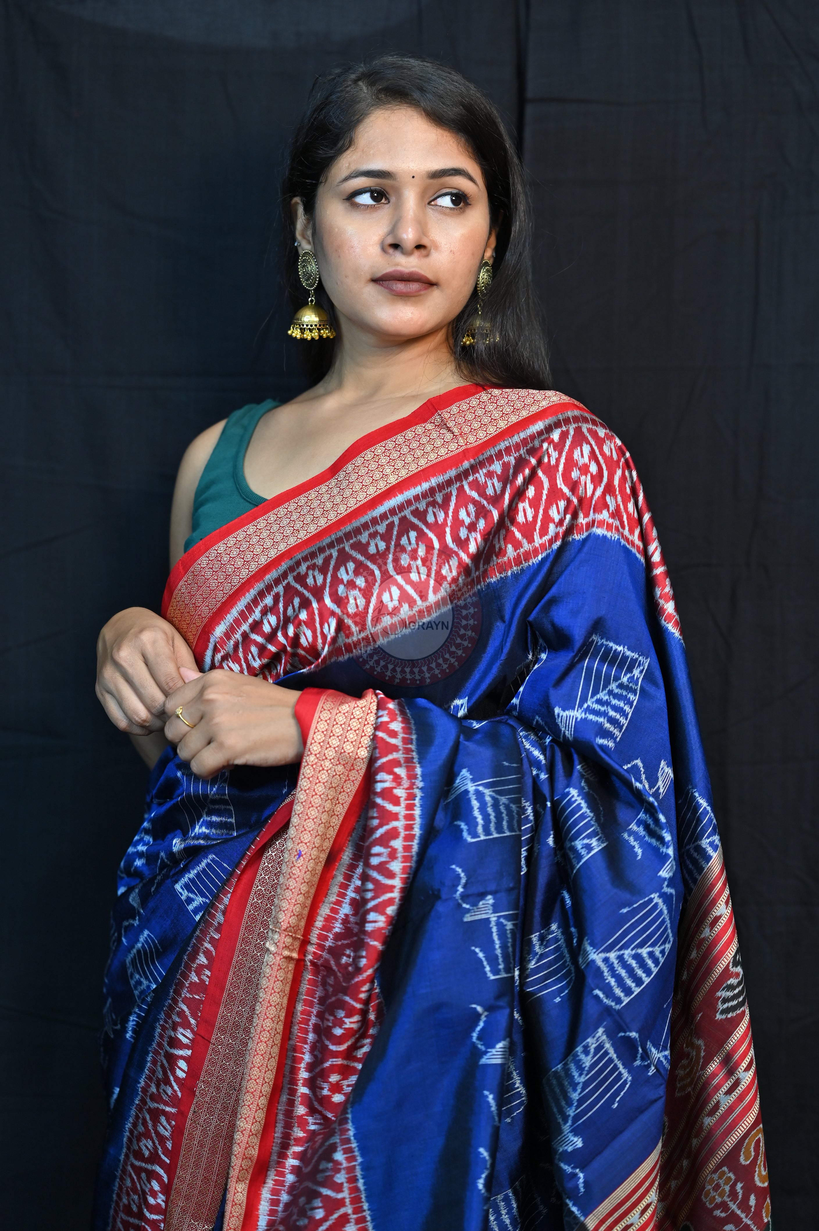 Blue Red Kites Mulberry Silk Saree