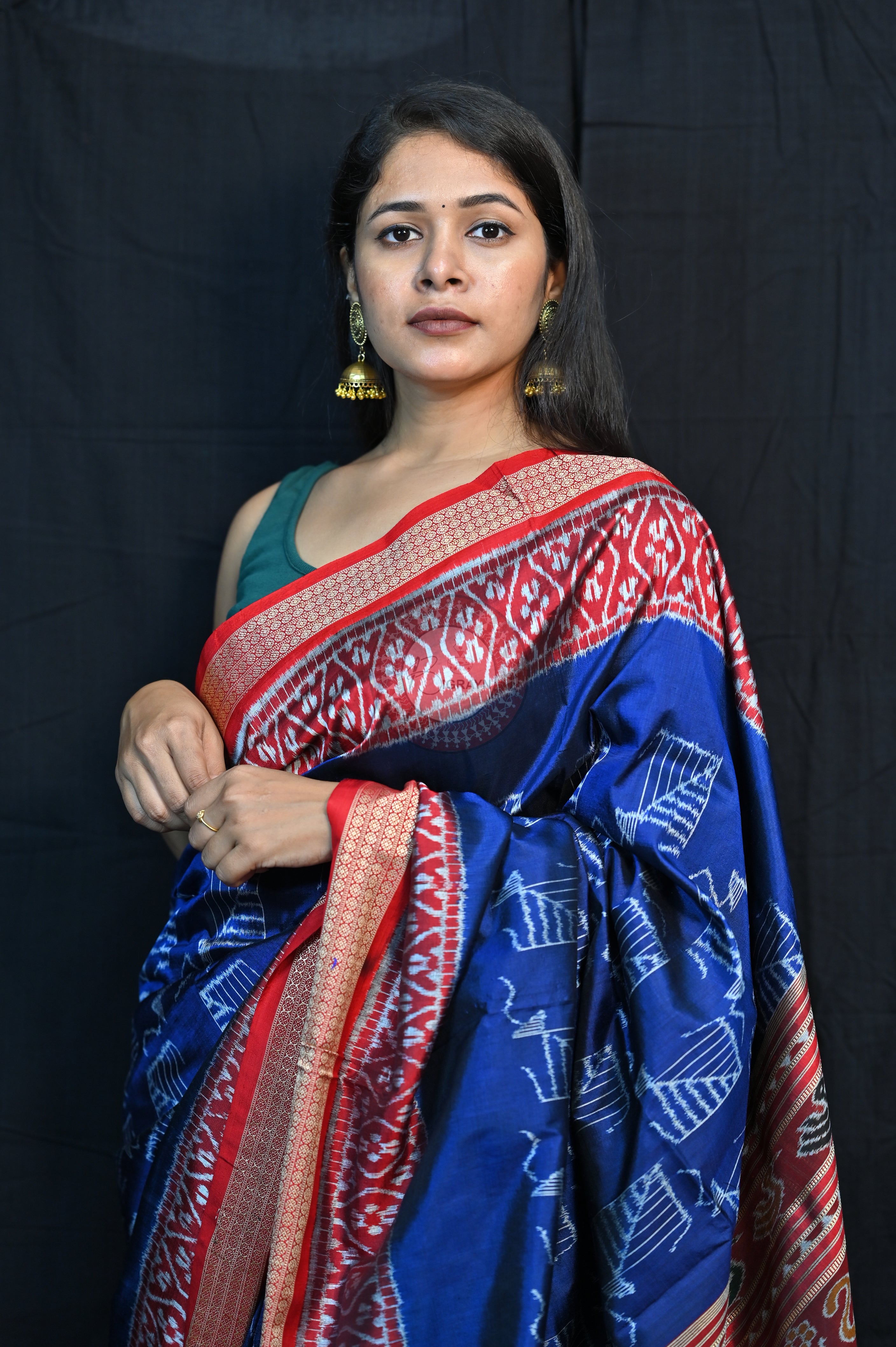 Blue Red Kites Mulberry Silk Saree