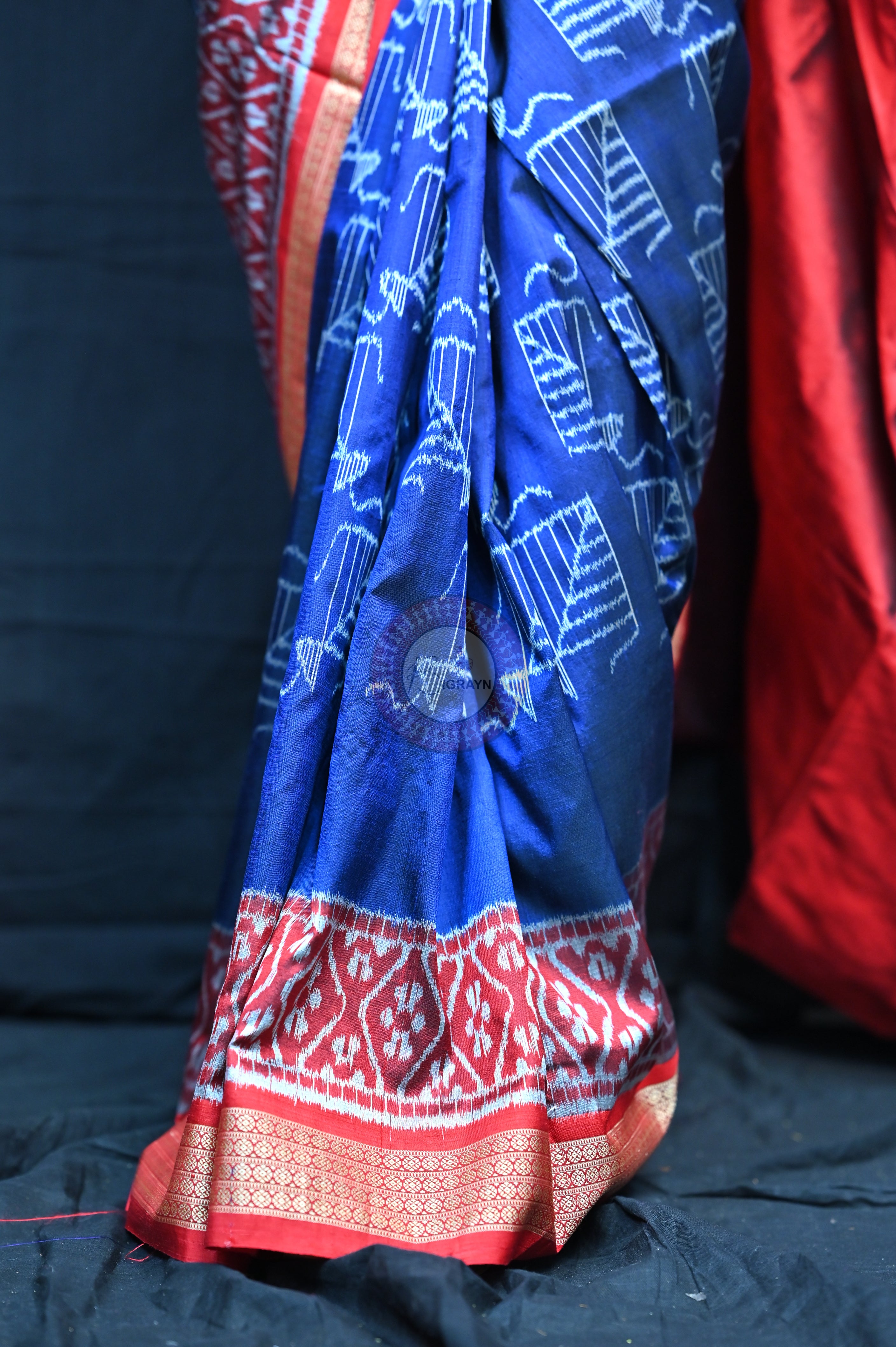 Blue Red Kites Mulberry Silk Saree