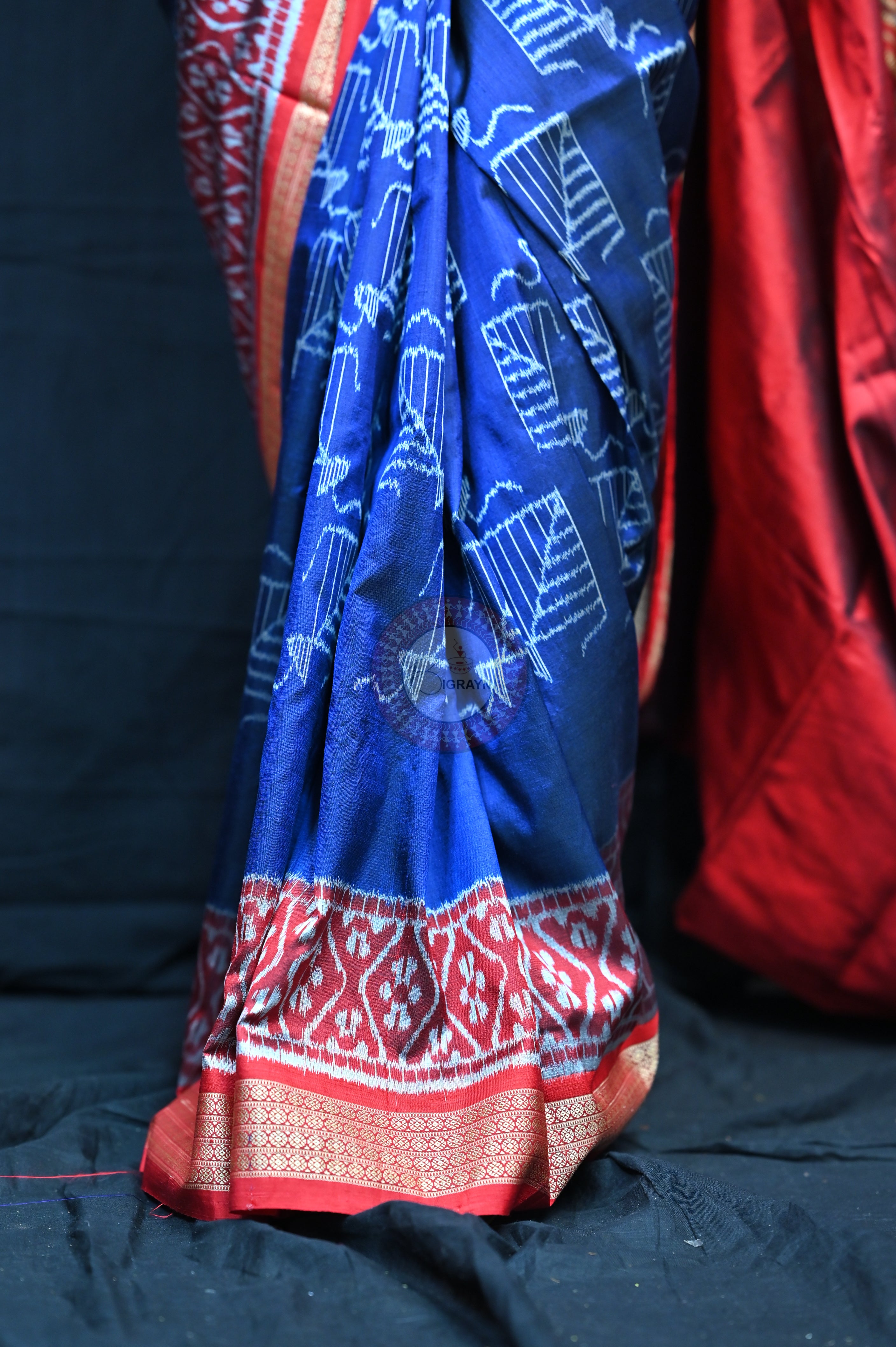 Blue Red Kites Mulberry Silk Saree