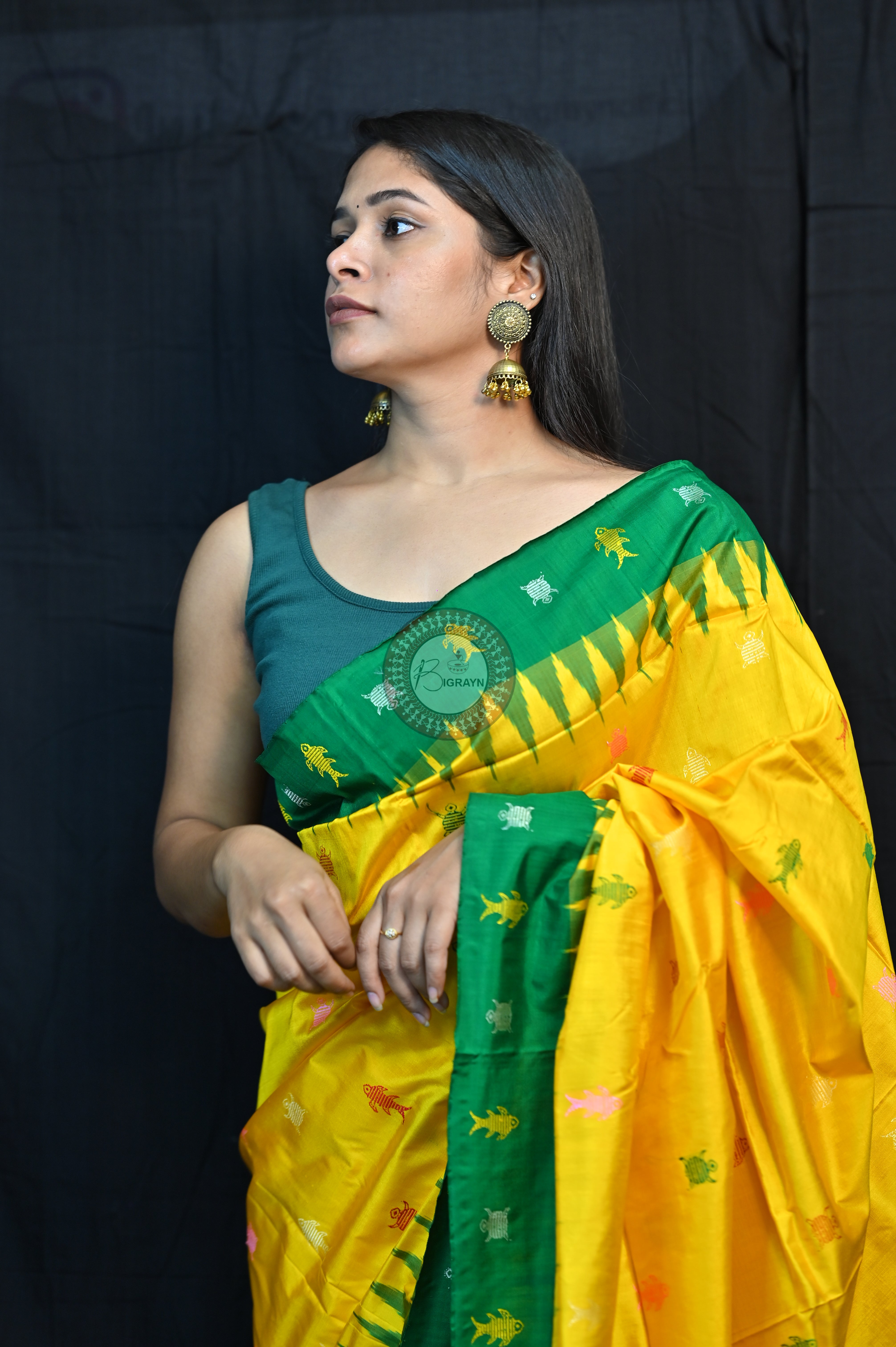 Mastya Kachhap Yellow Green Bomkai Silk Saree