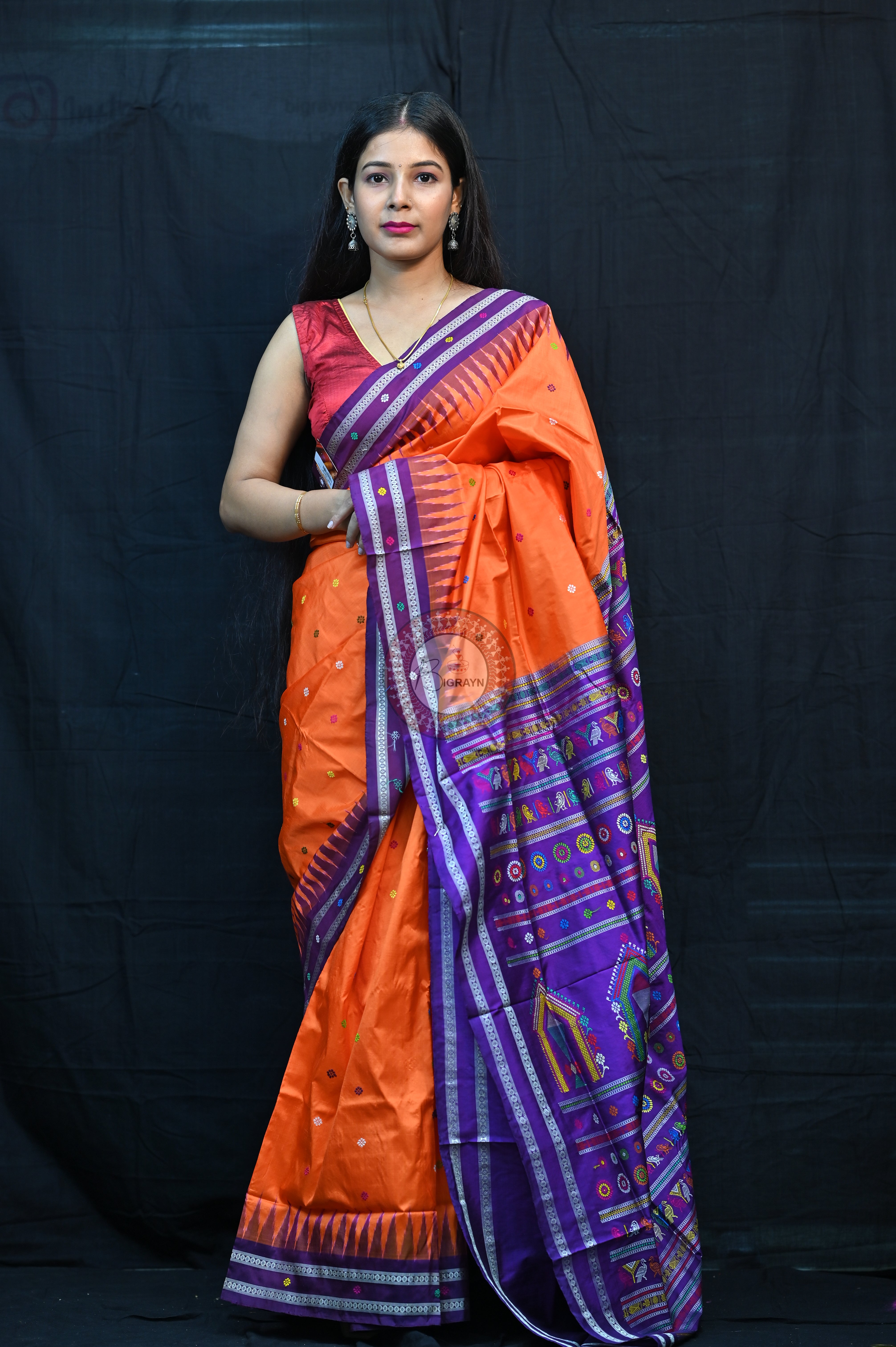 Orange Purple Dolabedi Silk Saree