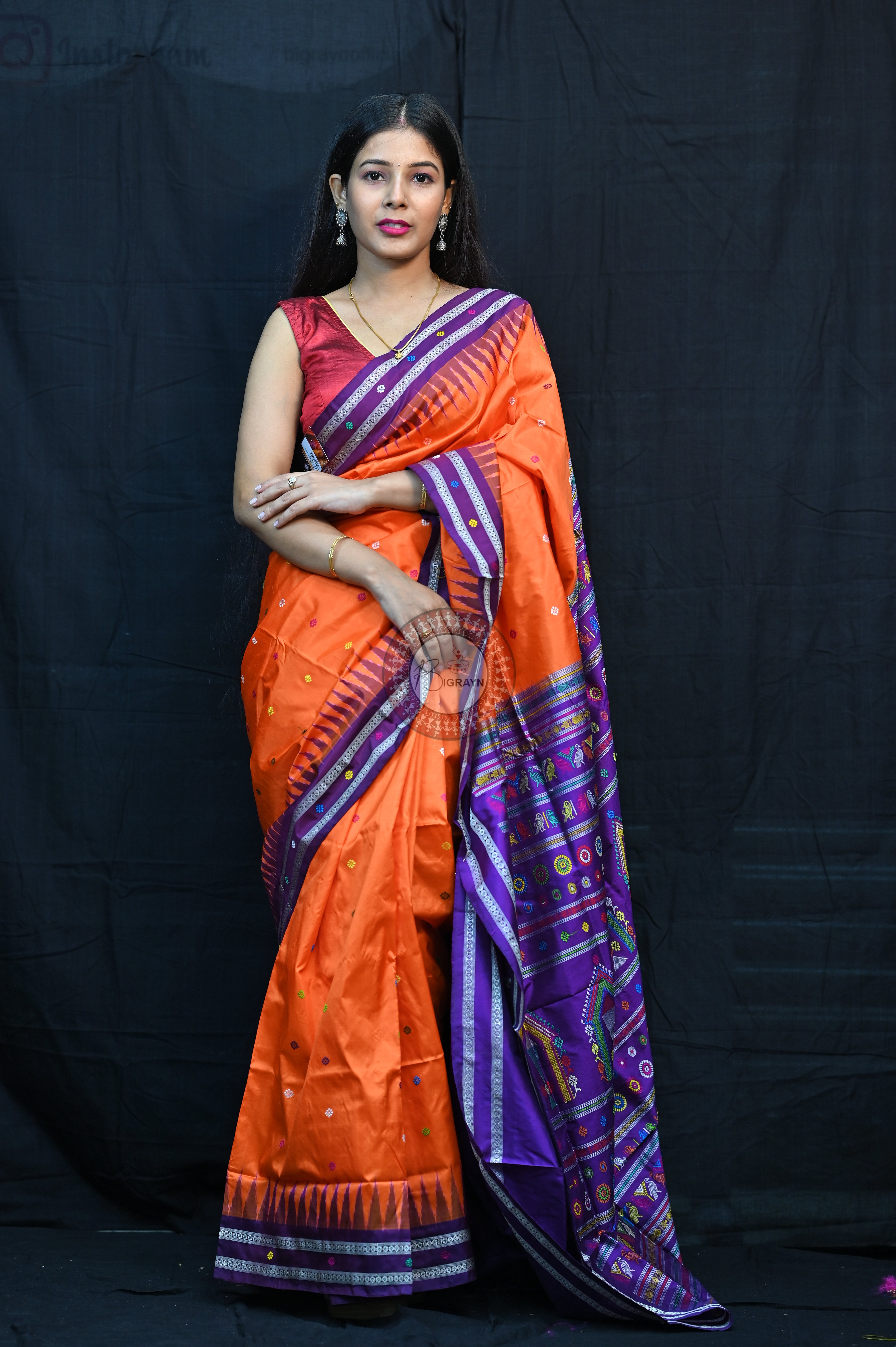 Orange Purple Dolabedi Silk Saree