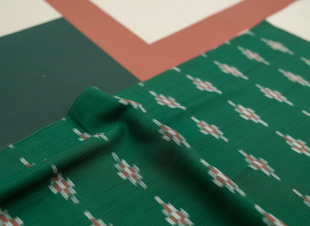 Green Pasapali Flower Design Nuapatna Fabrics