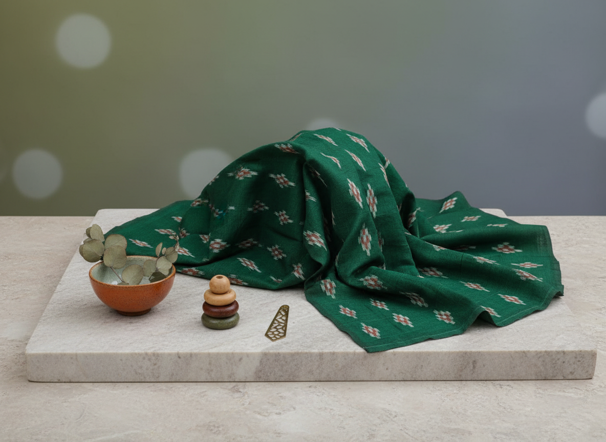 Green Pasapali Flower Design Nuapatna Fabrics