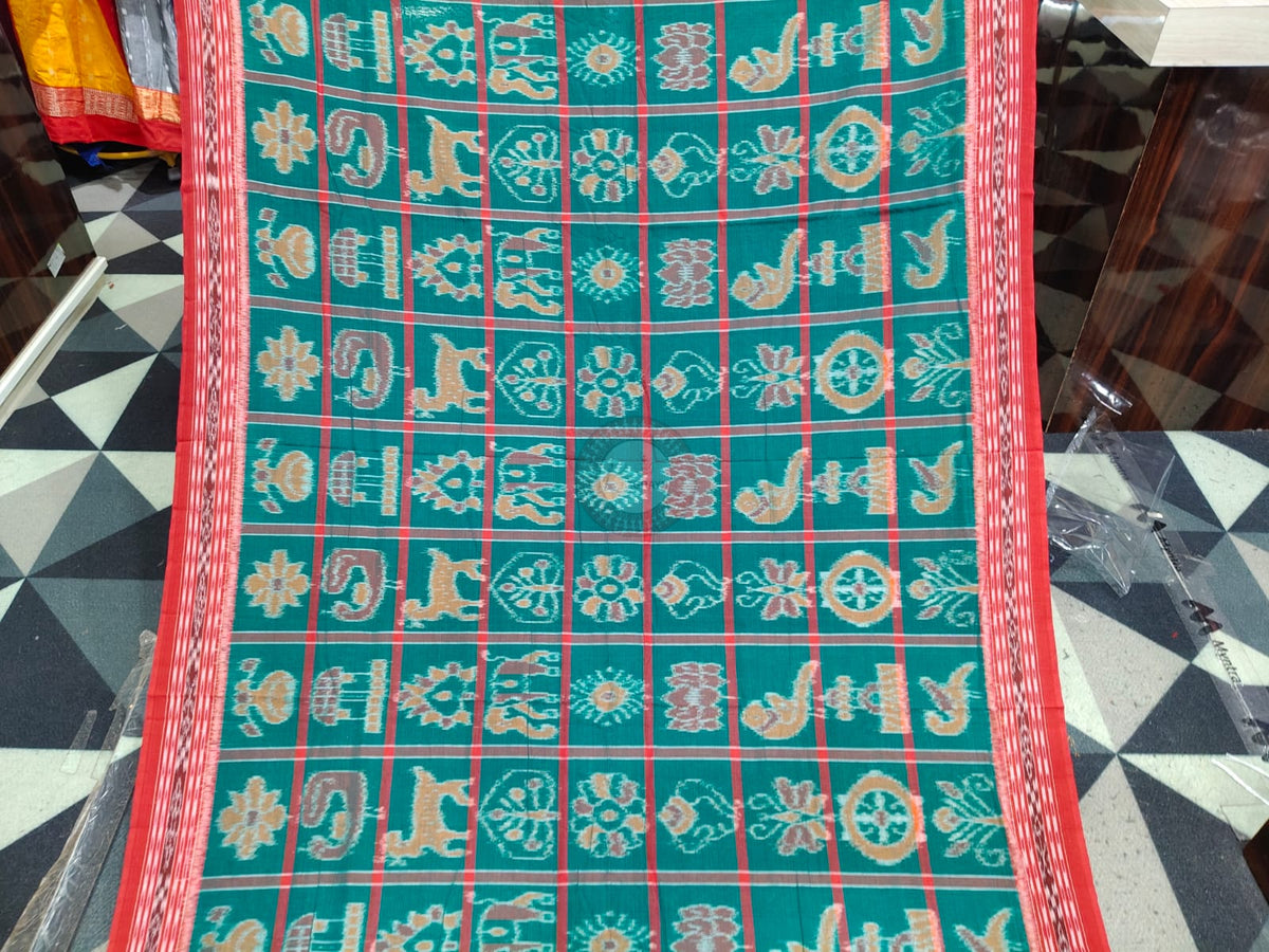 Green Red Nabakothi Design Khandua Cotton Saree