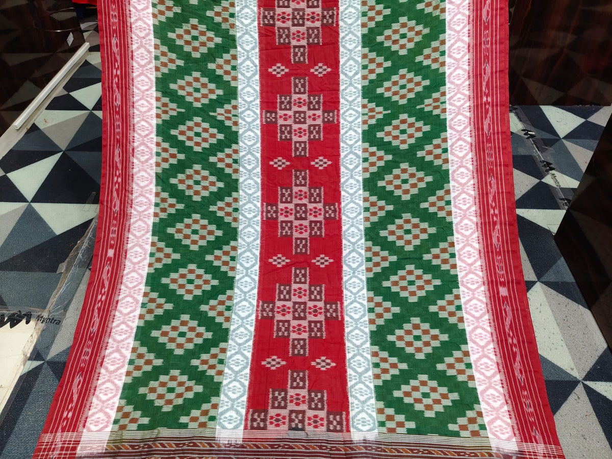Green Red Pasapali  Design  Khandua Cotton Saree