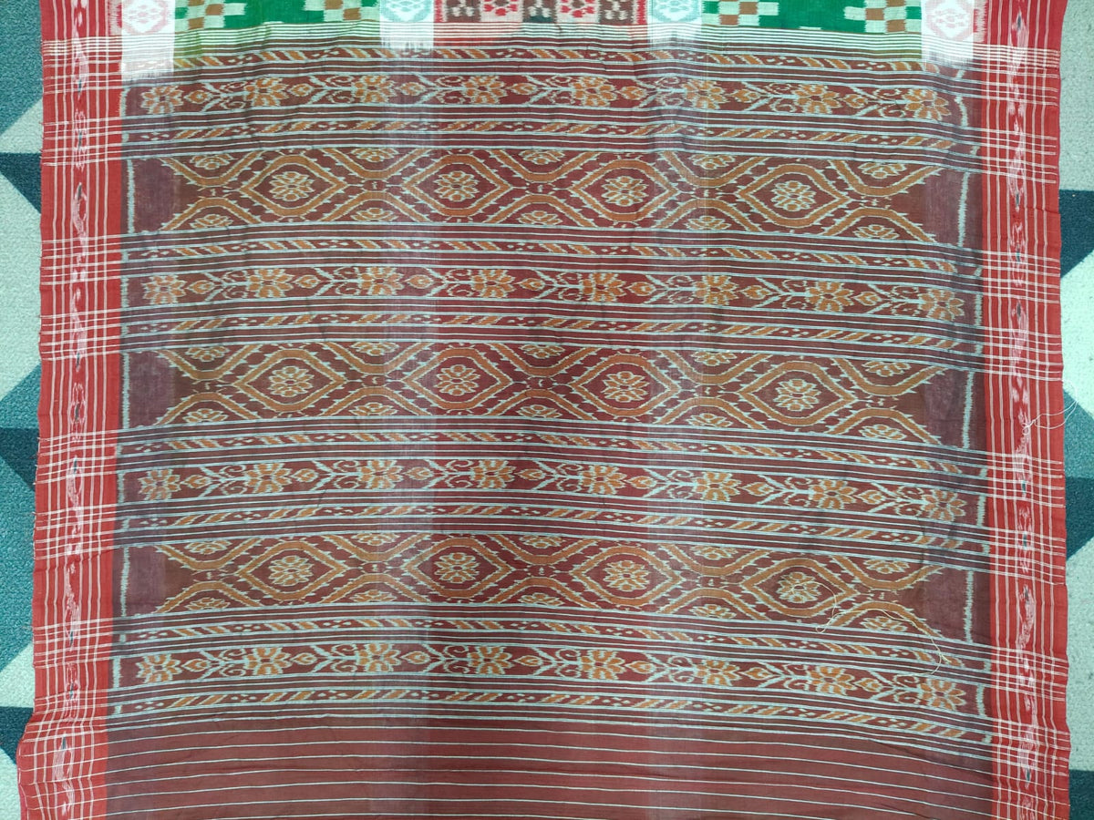Green Red Pasapali  Design  Khandua Cotton Saree