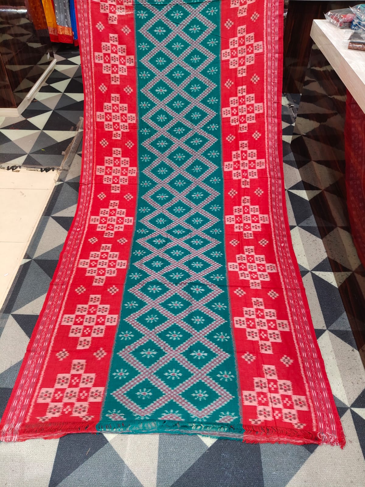 Green Red Tarabali Design Khandua Cotton Saree