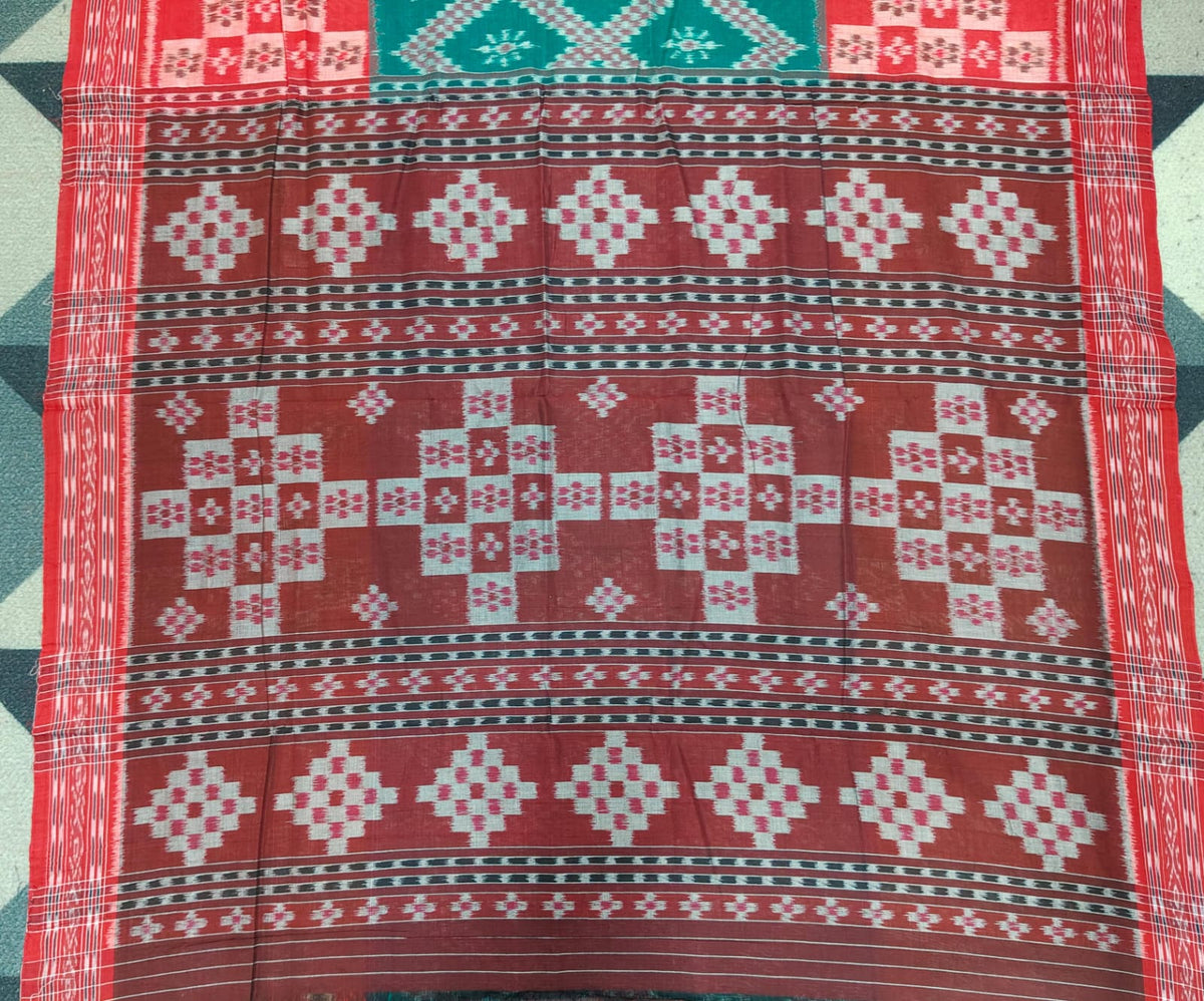 Green Red Tarabali Design Khandua Cotton Saree