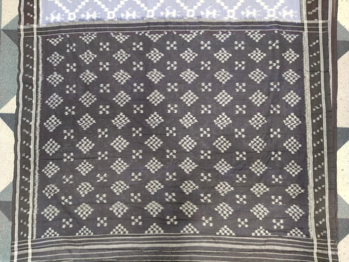 Grey Black Cross Tribal Design  Khandua Cotton Saree