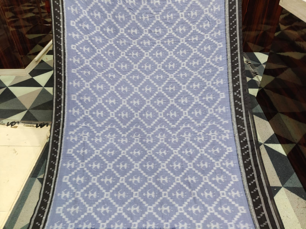 Grey Black Cross Tribal Design  Khandua Cotton Saree