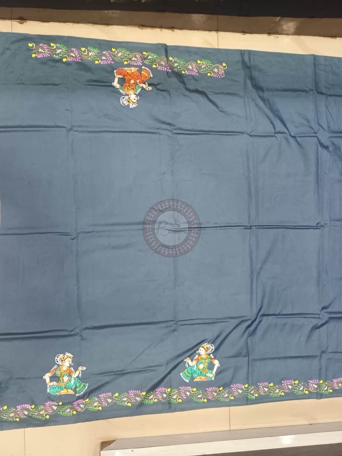 Grey Village Theme Khadi Silk Hand-Painted Pattachitra Saree | Traditional Odisha Art | Bigrayn Handloom
