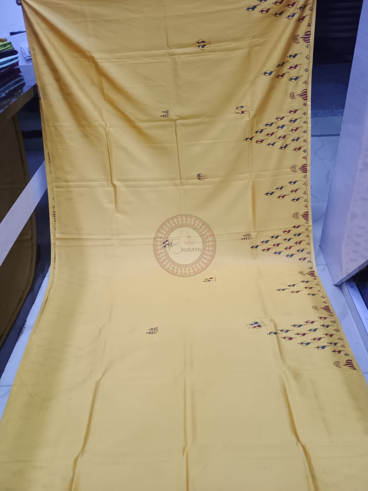 Mustard Yellow Tribal Konark Theme Khadi Silk Hand-Painted Pattachitra Saree | Traditional Odisha Art | Bigrayn Handloom