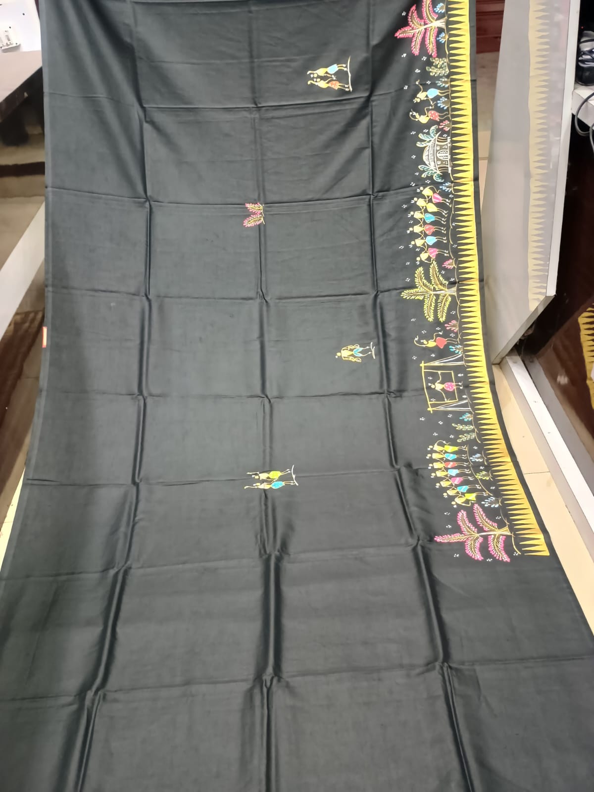 Black Tribal Family Theme Khadi Silk Hand-Painted Pattachitra Saree | Traditional Odisha Art | Bigrayn Handloom