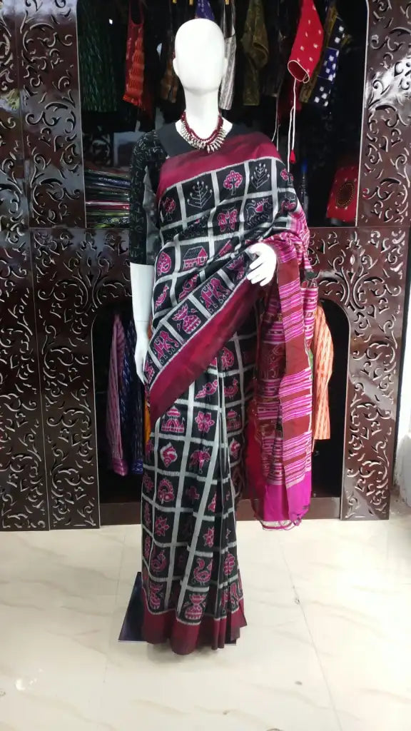 Black Dasakothi Mulberry Silk Saree