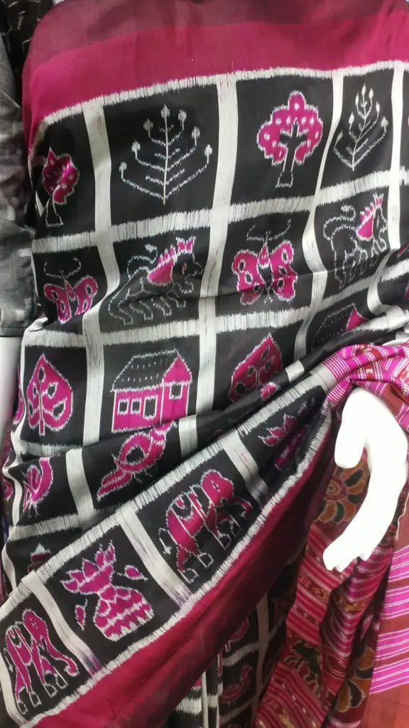 Black Dasakothi Mulberry Silk Saree
