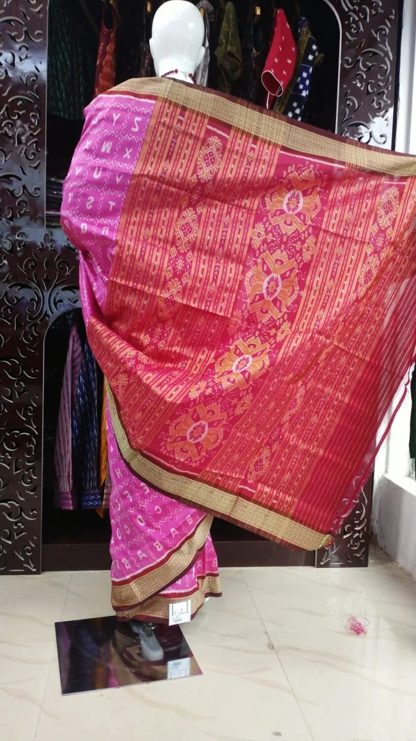 Pink English Alphabet Mulberry Silk Saree