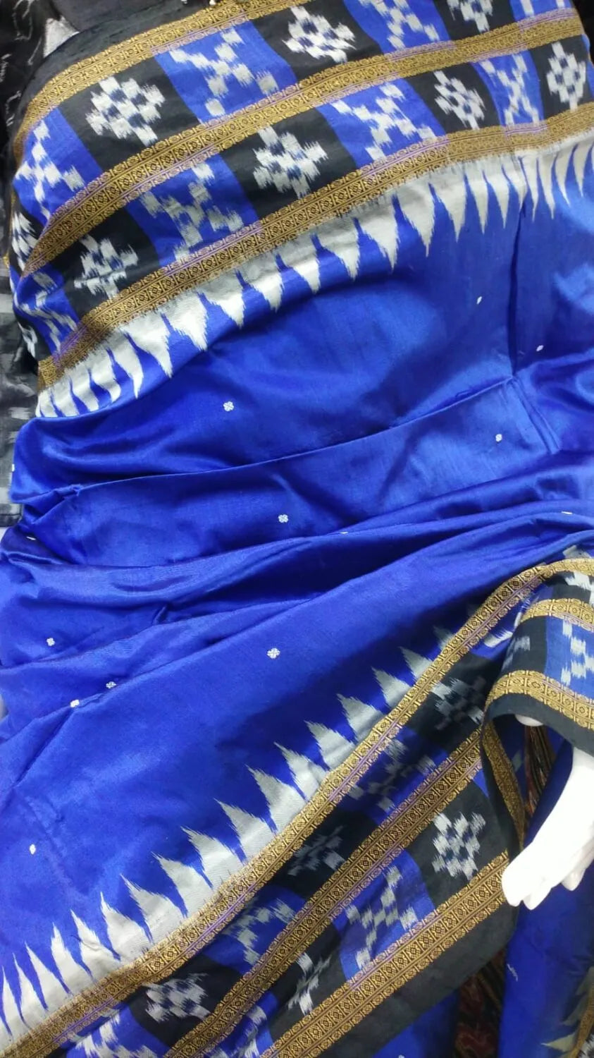Blue Black Double Pasapali Border Khandua Silk Saree