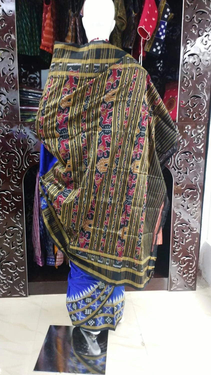 Blue Black Double Pasapali Border Khandua Silk Saree