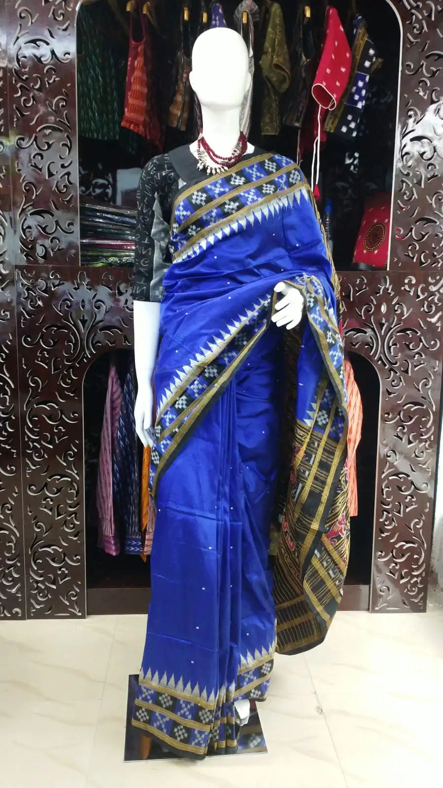Blue Black Double Pasapali Border Khandua Silk Saree
