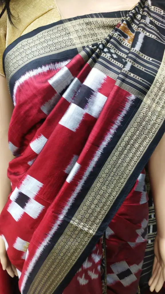 Red Black Pasapali Khandua Silk Saree