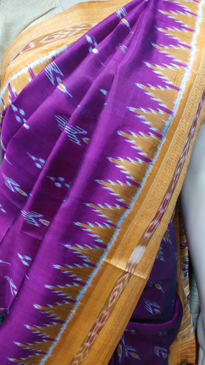 Magenta Yellow Mayurachandrika Khandua Silk Saree