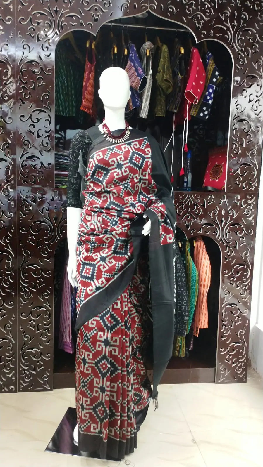 Maroon Black Telia Rumal Mulberry Silk Saree