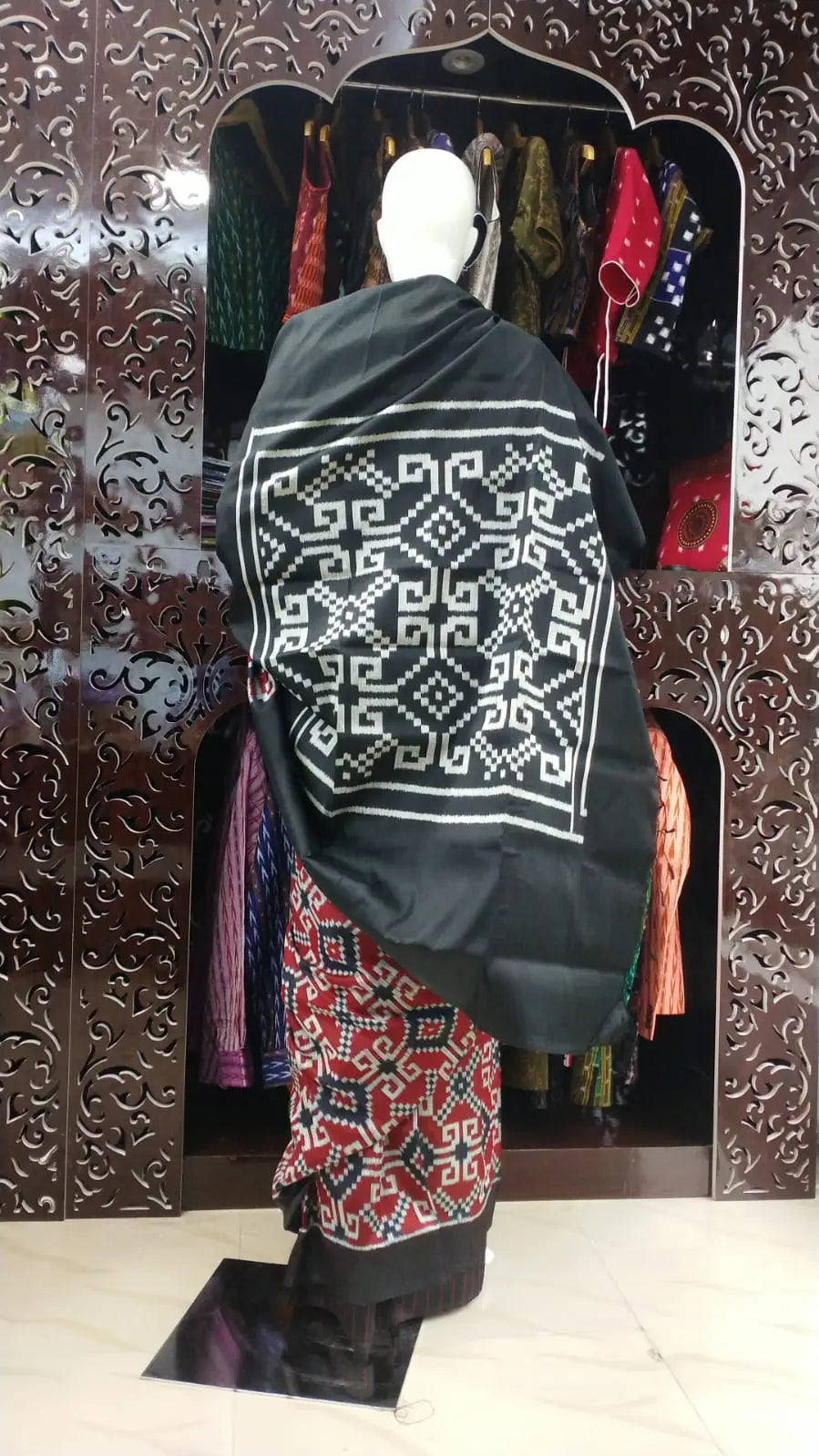 Maroon Black Telia Rumal Mulberry Silk Saree
