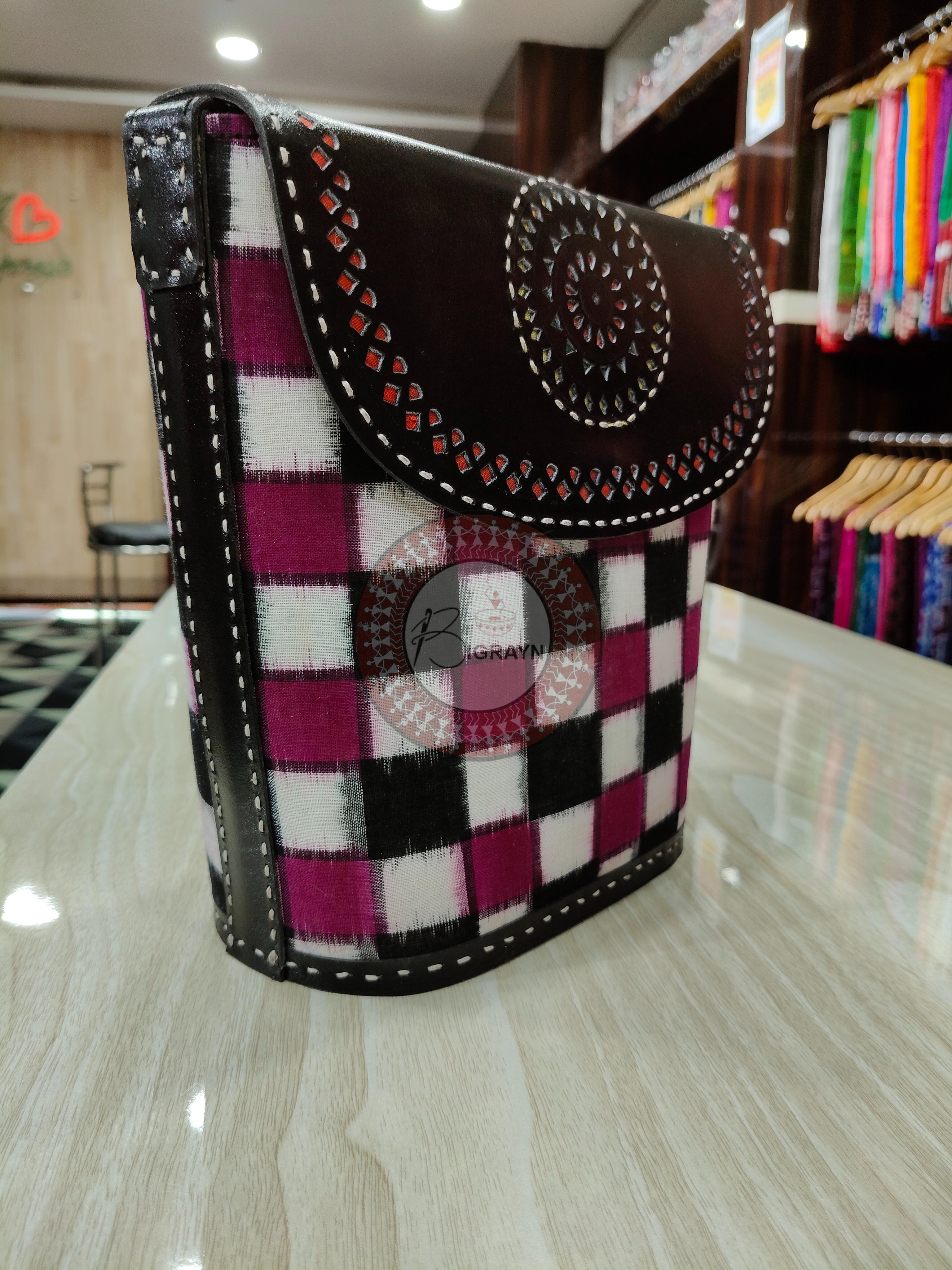 Purple White Black Pasapali Leather Bucket Bag
