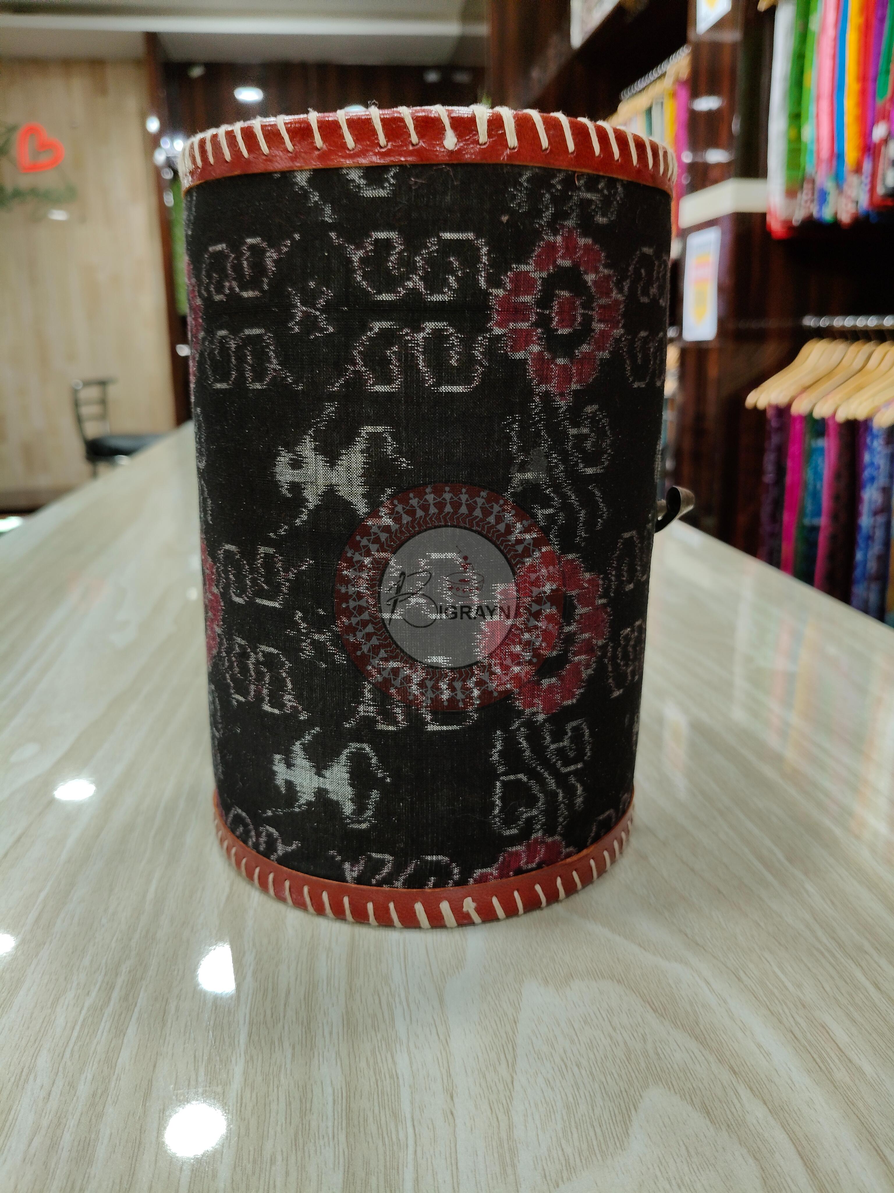 Black Tribal Dholki Round Leather Bags