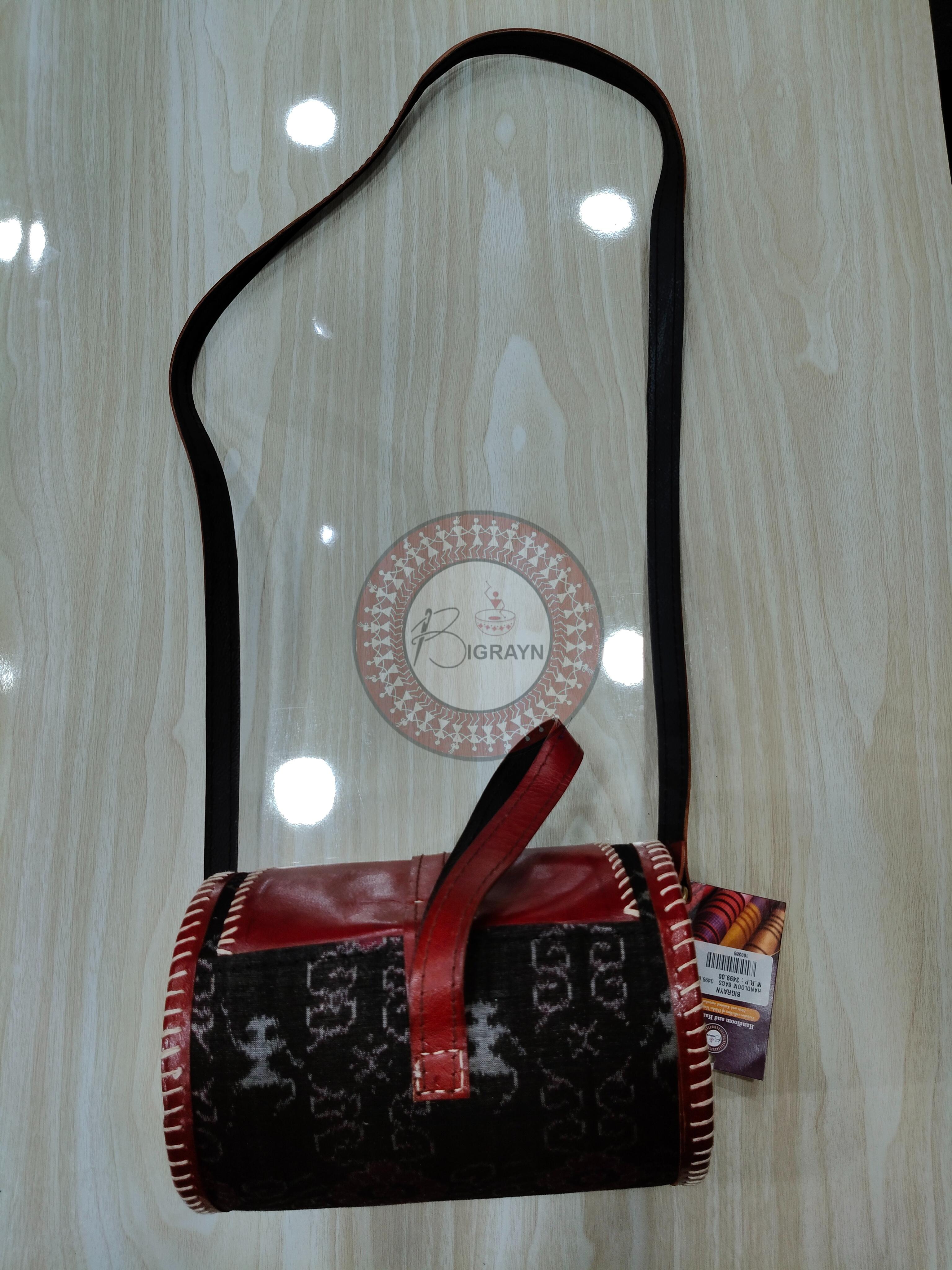 Black Tribal Dholki Round Leather Bags