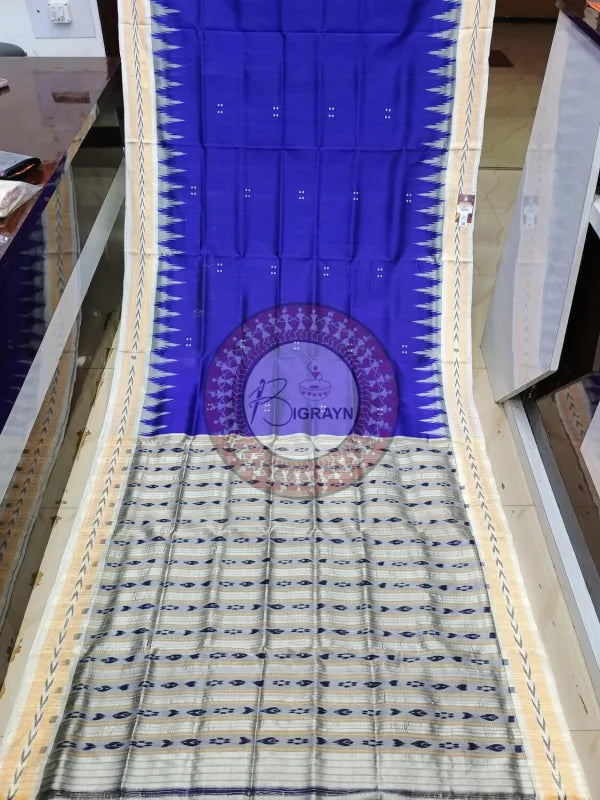 Blue White Buti Kumbha Khandua Silk Saree
