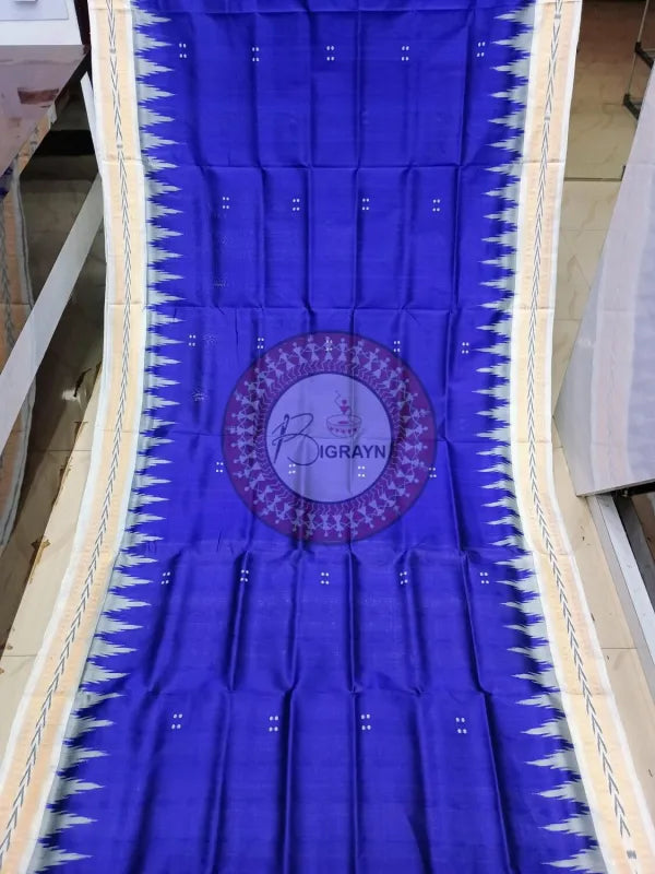 Blue White Buti Kumbha Khandua Silk Saree