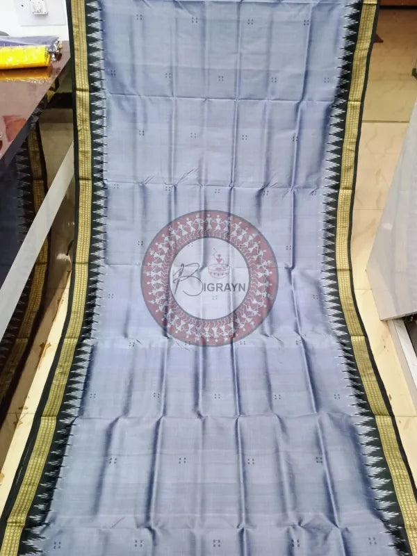 Grey Black Buti Kumbha Khandua Silk Saree