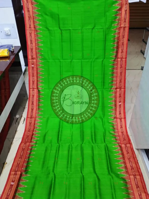 Green Red Buti Kumbha Khandua Silk Saree