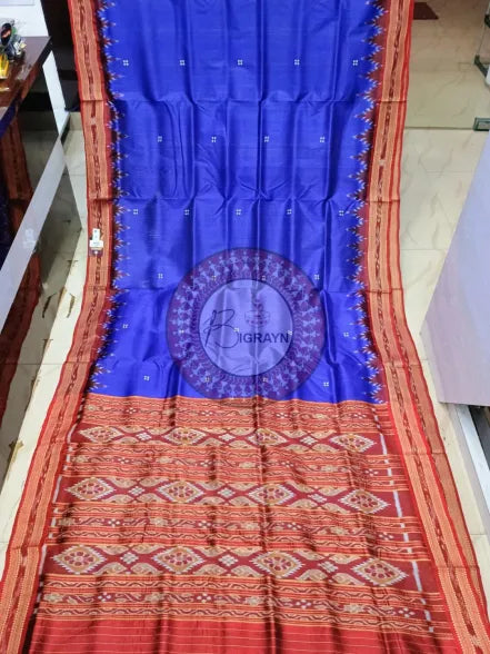 Blue Red Buti Kumbha Khandua Silk Saree