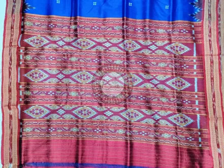 Blue Red Buti Kumbha Khandua Silk Saree