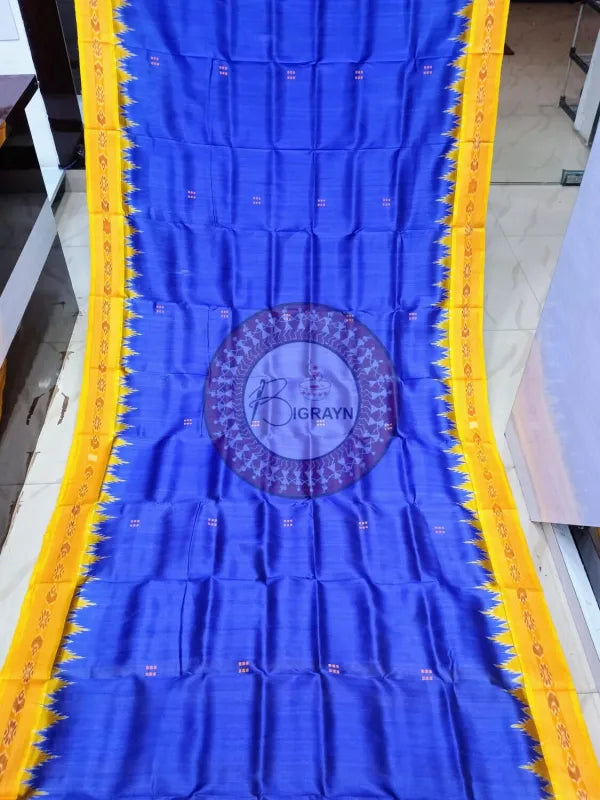 Blue Yellow Buti Kumbha Khandua Silk Saree