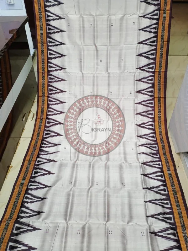 Grey Coffee Buti Kumbha Khandua Silk Saree