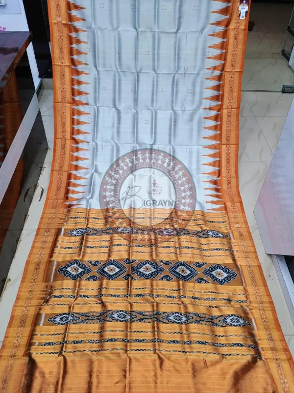 Grey Rust Buti Kumbha Khandua Silk Saree
