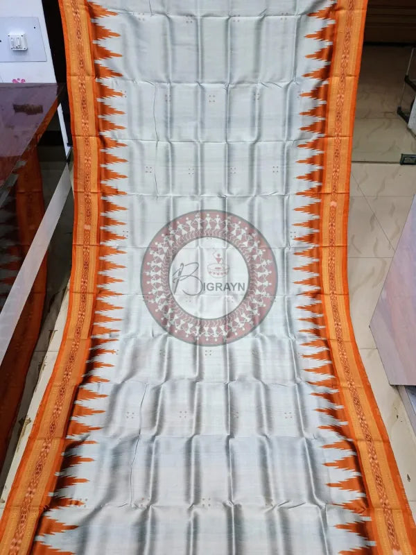 Grey Rust Buti Kumbha Khandua Silk Saree