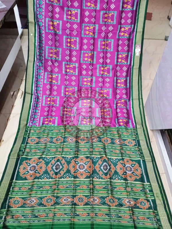 Purple Green Tribal And Pasapali Mulberry Silk Saree
